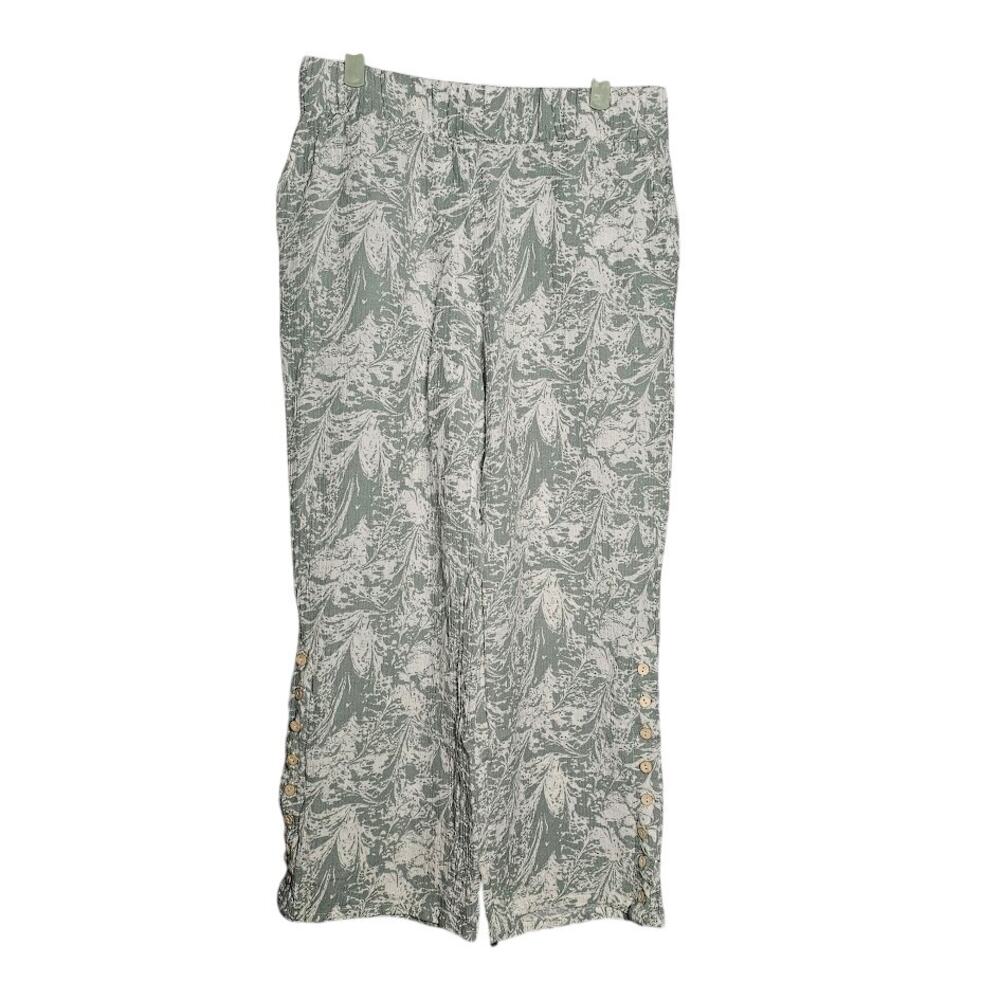 Soft Surroundings oceo crinkle gauze wide leg pants button details women's M - Picture 2 of 6